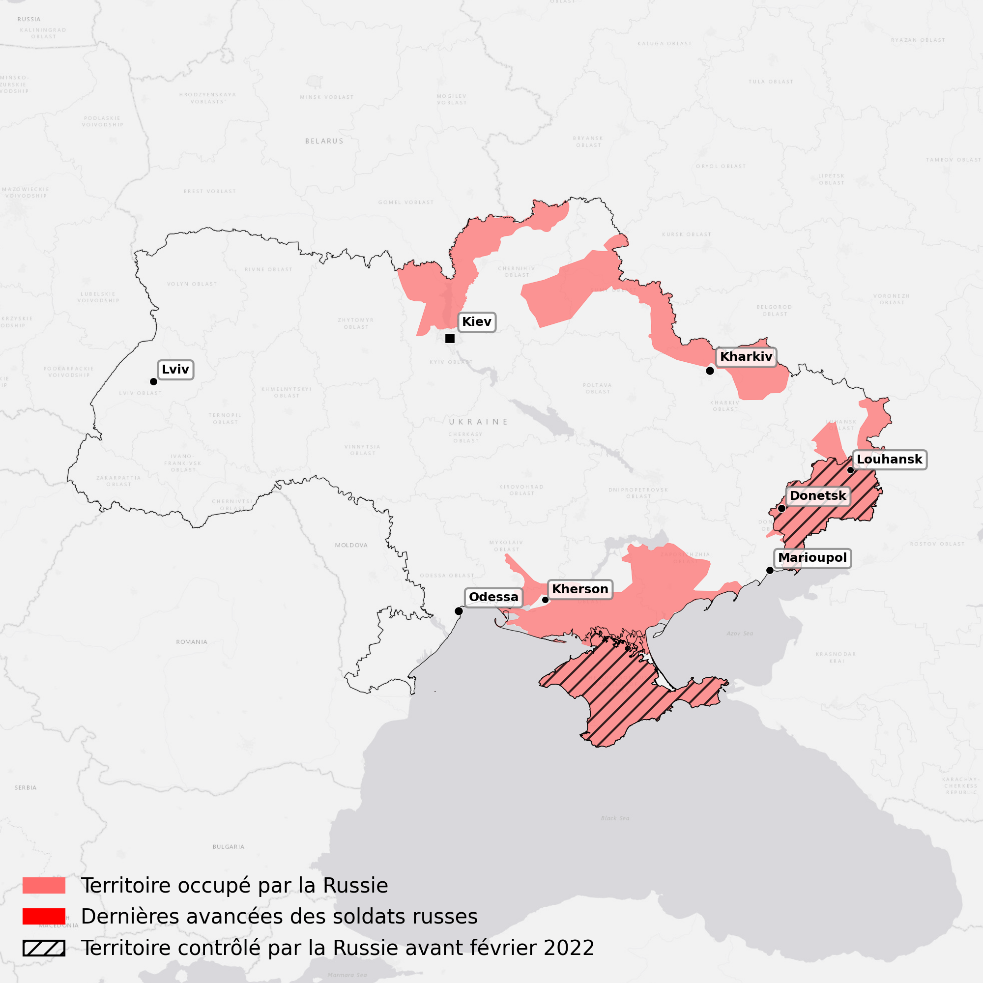 Carte de la guerre en Ukraine et ses évolutions pour le février 2022