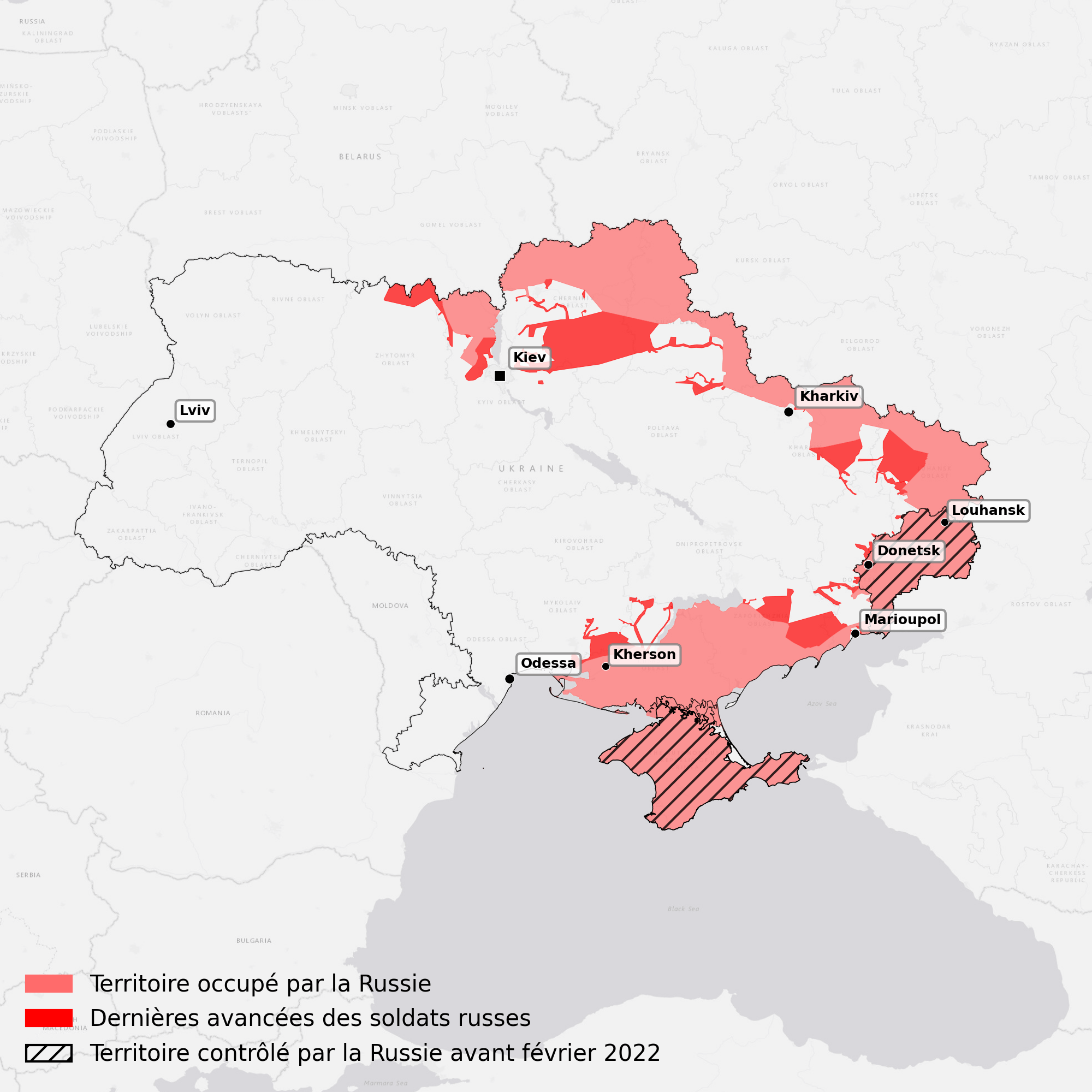 Carte de la guerre en Ukraine et ses évolutions pour le mars 2022