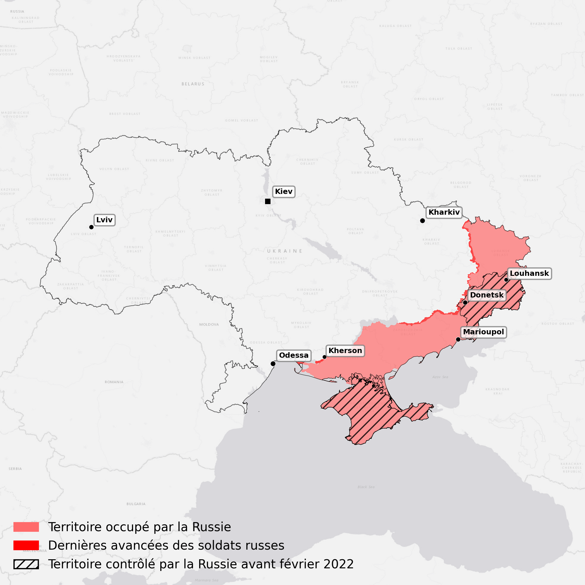 Carte de la guerre en Ukraine et ses évolutions pour le mars 2023